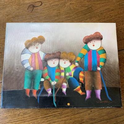 Original canvas art “Four Golf Boys on Bench“