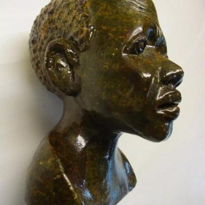 Vintage hand carved marble, Shona tribe male bust