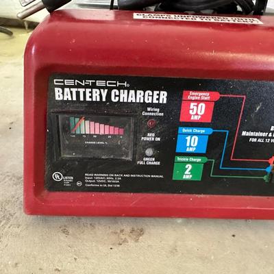 CEN-TECH BATTERY CHARGER, COME ALONG, FUNNELS AND MORE