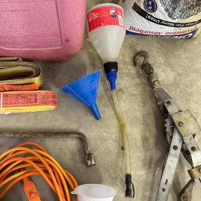 CEN-TECH BATTERY CHARGER, COME ALONG, FUNNELS AND MORE