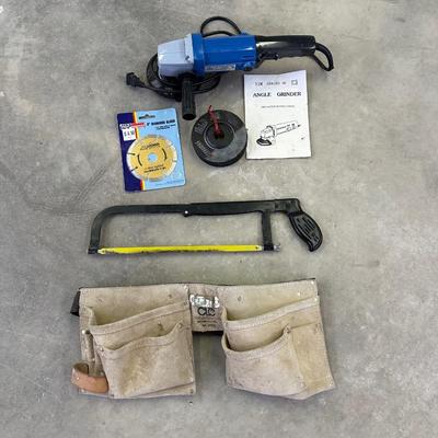 ANGLE GRINDER, TOOL BELT, HAND SAW & MORE
