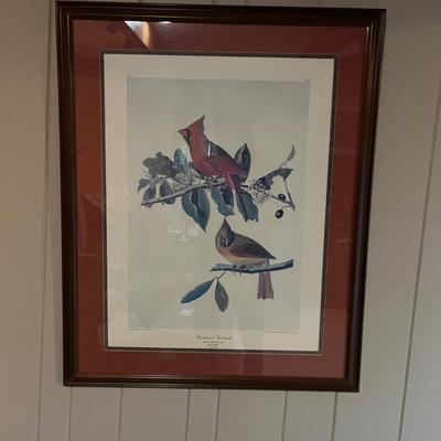 "Cardinal Grosbeak" (Audubon/Havell) Print with Wooden Frame (2LR-MG)