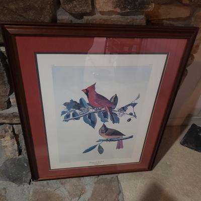 "Cardinal Grosbeak" (Audubon/Havell) Print with Wooden Frame (2LR-MG)