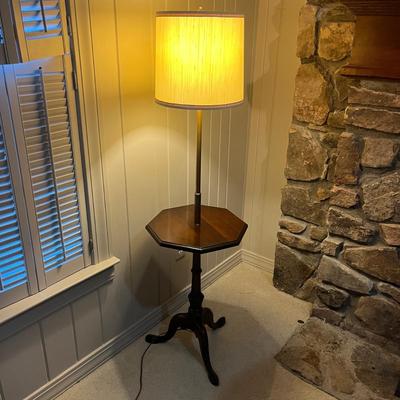 Wooden Table/Floor Lamp with Brass Accent (2LR-MG)