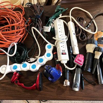 Extension Cords Power Strips, Flash Lights Lot