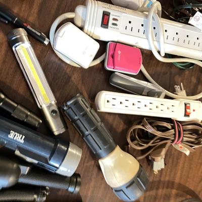 Extension Cords Power Strips, Flash Lights Lot