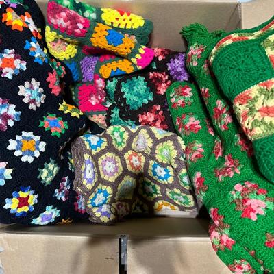 Lot of 6 Vintage Granny Square Afghans Blankets
