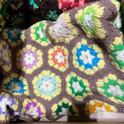 Lot of 6 Vintage Granny Square Afghans Blankets