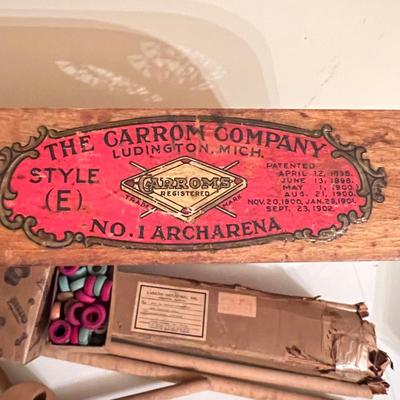 Antique Carrom, No 1 Archarena Style E Double Sided Game Table w. Game Pieces