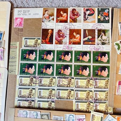 Mixed Vintage Stamp Collection Lot - Book Pages, Envelopes, Foreign