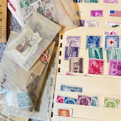 Mixed Vintage Stamp Collection Lot - Book Pages, Envelopes, Foreign