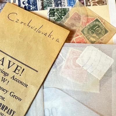 Mixed Vintage Stamp Collection Lot - Book Pages, Envelopes, Foreign