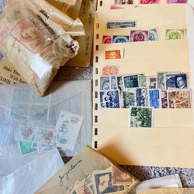 Mixed Vintage Stamp Collection Lot - Book Pages, Envelopes, Foreign