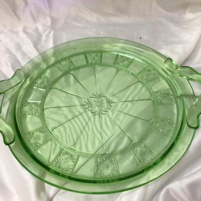Uranium Green Glass Cake Plate
