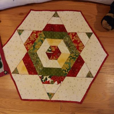 CHRISTMAS DOOR DRAFT CATCHER, QUILTED WALL HANGING AND TEDDY BEAR