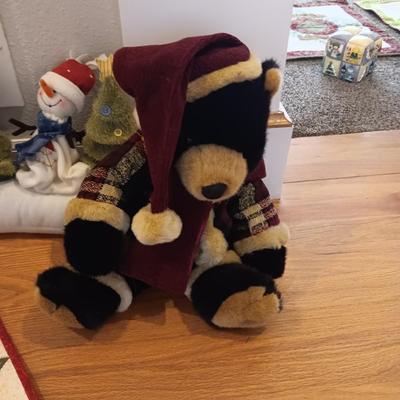 CHRISTMAS DOOR DRAFT CATCHER, QUILTED WALL HANGING AND TEDDY BEAR