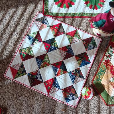 QUILTED WALL HANGINGS AND A FREE STANDING SNOWMAN