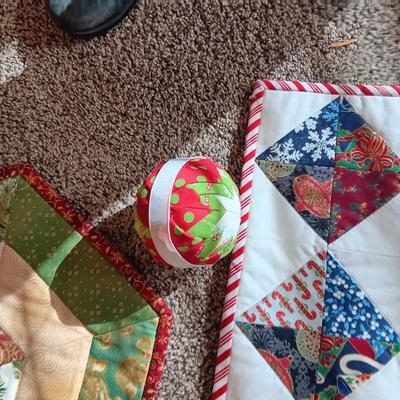 QUILTED WALL HANGINGS AND A FREE STANDING SNOWMAN