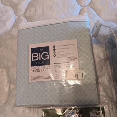 NEW TWIN SHEET SET AND MATTRESS COVER, NEW FULL/QUEEN BLANKET