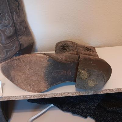 SHOE SHELF, VERA BRADLEY WALLET, MEN'S JEANS, SHIRT AND LADIES BOOTS