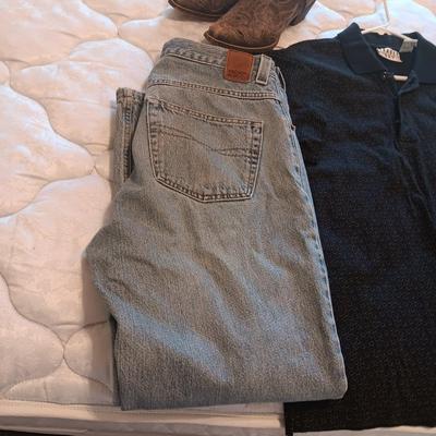 SHOE SHELF, VERA BRADLEY WALLET, MEN'S JEANS, SHIRT AND LADIES BOOTS