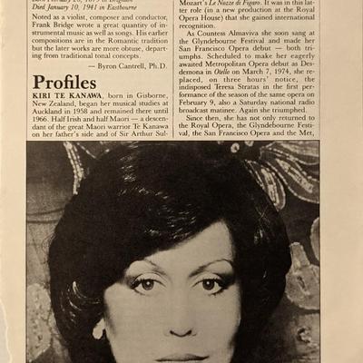 Dame Kiri Te Kanawa Signed Program Page