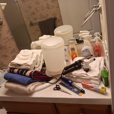 TOWELS, TOILETRIES, CLEANERS AND CURLING IRONS