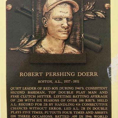 Bobby Doerr signed Baseball Hall of Fame Plaque Postcard