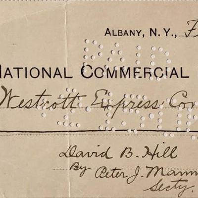 David B. Hill Signed Check 1906