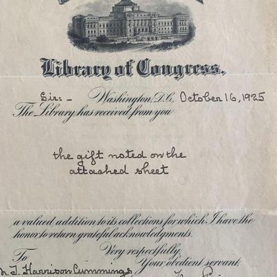 1925 Library Of Congress Letter