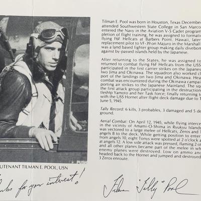 Lieutenant Tilman E. Pool Signed Bio Page