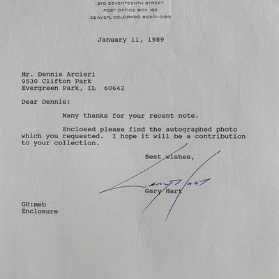 Congressman Gary Hart Signed Note