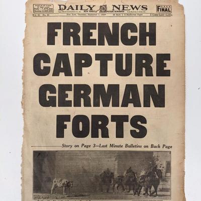 Daily News Vintage 1939 Newspaper Cover 