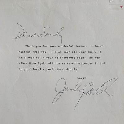 Judy Collins Signed Note