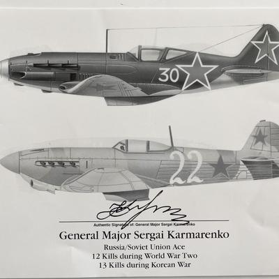 Sergei Kramarenko signed WW2 & Korean War plane art