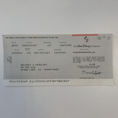 Walt Disney stock dividend check
