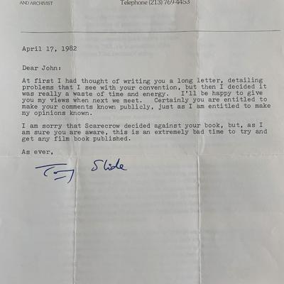 Anthony Slide Signed Letter