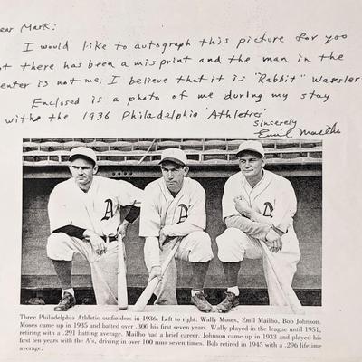 Major League Baseball Star Emil Mailho signed photo