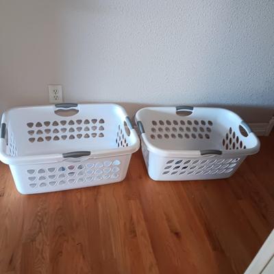 "LAUNDRY ROOM" RUG, CLOTHES IRON, 2 LAUNDRY BASKETS AND CLEANERS