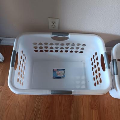 "LAUNDRY ROOM" RUG, CLOTHES IRON, 2 LAUNDRY BASKETS AND CLEANERS
