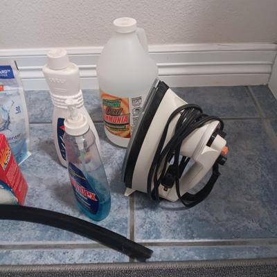 "LAUNDRY ROOM" RUG, CLOTHES IRON, 2 LAUNDRY BASKETS AND CLEANERS