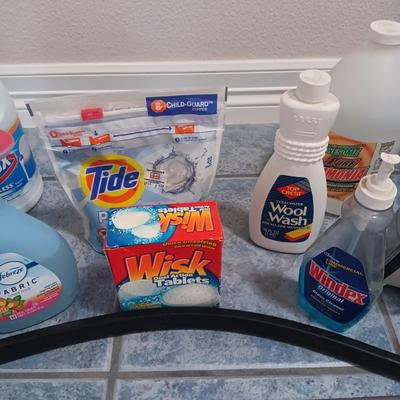 "LAUNDRY ROOM" RUG, CLOTHES IRON, 2 LAUNDRY BASKETS AND CLEANERS