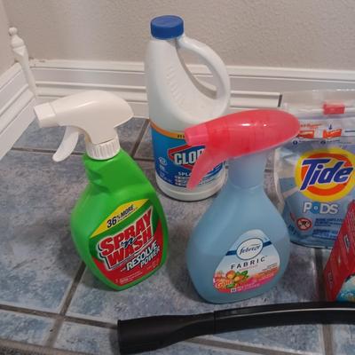 "LAUNDRY ROOM" RUG, CLOTHES IRON, 2 LAUNDRY BASKETS AND CLEANERS