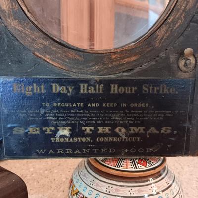 ANTIQUE SETH THOMAS 8 DAY HALF HOUR STRIKE AND A TRINKET BOX