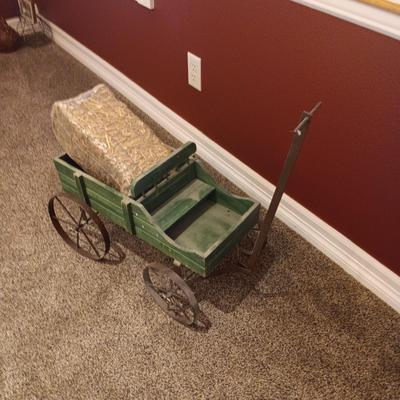 DOLL SIZE WOODEN WAGON WITH A BAIL OF HAY