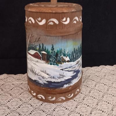 HAND PAINTED WOODEN BUTTER CHURN