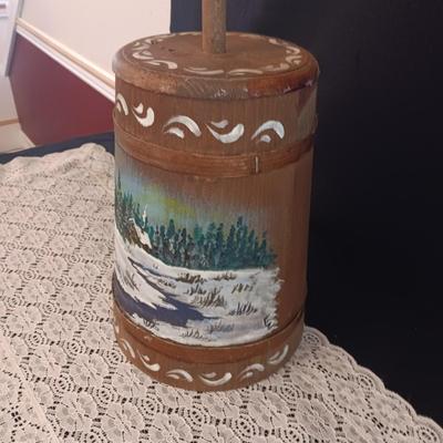 HAND PAINTED WOODEN BUTTER CHURN