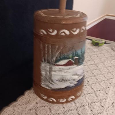 HAND PAINTED WOODEN BUTTER CHURN