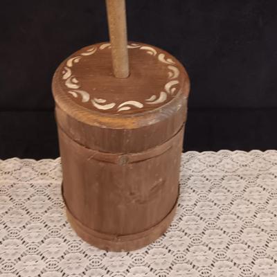 HAND PAINTED WOODEN BUTTER CHURN