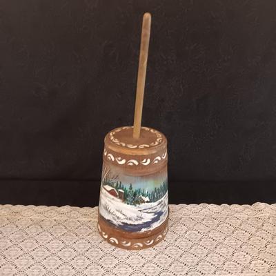 HAND PAINTED WOODEN BUTTER CHURN